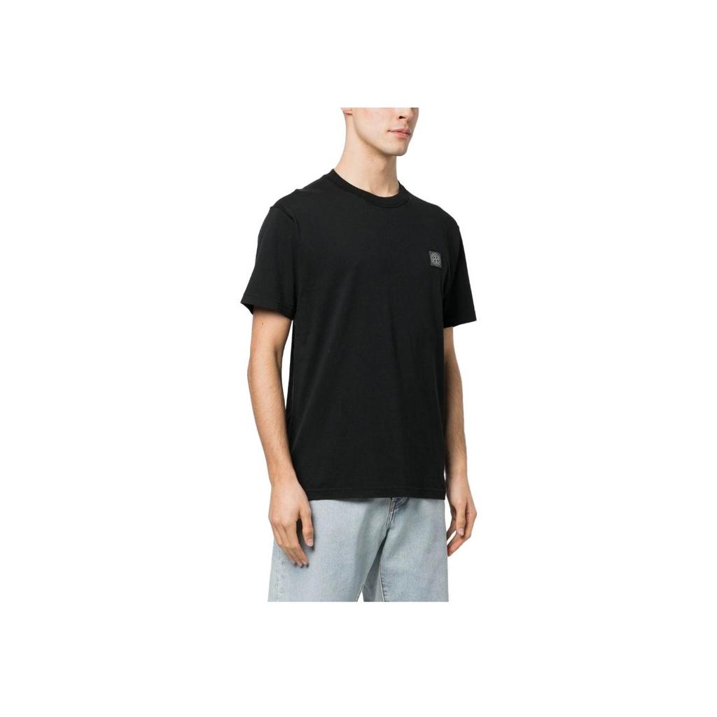 STONE ISLAND Locker sitzendes Rundhals-T-Shirt für Herren, einfarbig, kurzärmelig, Oberteile, Schwarz 101523757-A0029
