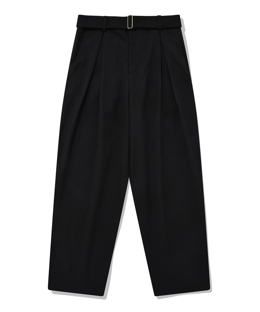 FALLETT Belted Double-Pleated Wool Slacks Black