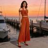 Fashionable Sexy Pleated Suit Women's Neck Ruffled Top With High-waisted Wide-leg Pants