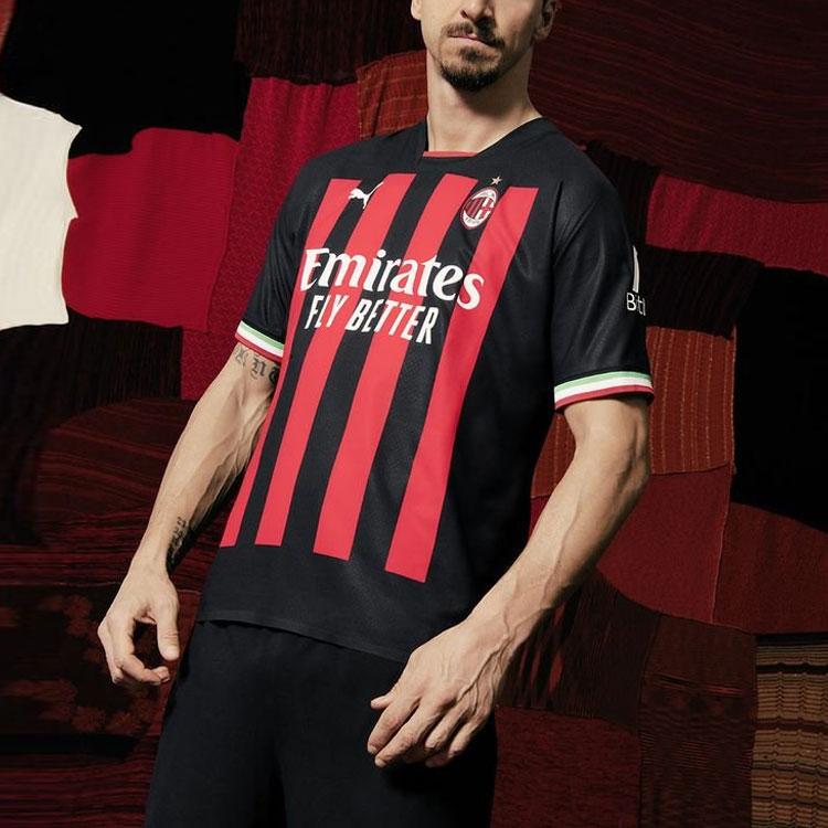 Puma AC Milan Home Player Edition FW22 Striped Print Letter Short Sleeve Soccer Jersey Men Tops Black 765821-01