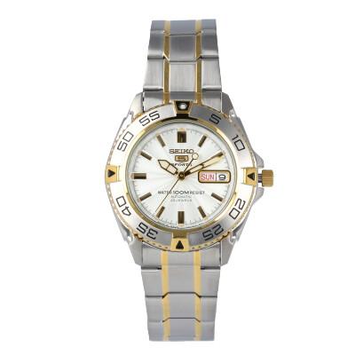 SEIKO 5 SPORTS SNZB24J Automatic JMADE Day Date Silver Gold Stainless Wrist Watch For Men