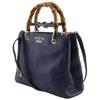GUCCI Bamboo shopper small tote Handbag 336032 2WAYShoulder Navy blue Calfskin Women Used