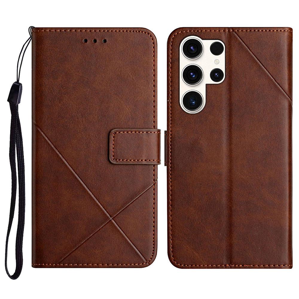For Samsung Galaxy S26 Ultra Case Line Pattern Wallet Leather Phone Cover with Wrist Strap