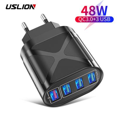 USLION EU/US/UK Stecker USB Ladegerät 3A Quik Charge 3,0 Handy Ladegerät Für iPhone 12 Samsung Xiaomi 4 Port 48W Schnelle Wand Ladegeräte