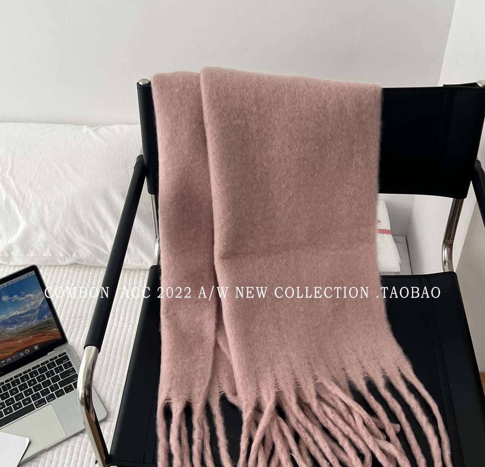 Winter new solid color versatile thickened scarf mohair fringed soft waxy warm student scarf women