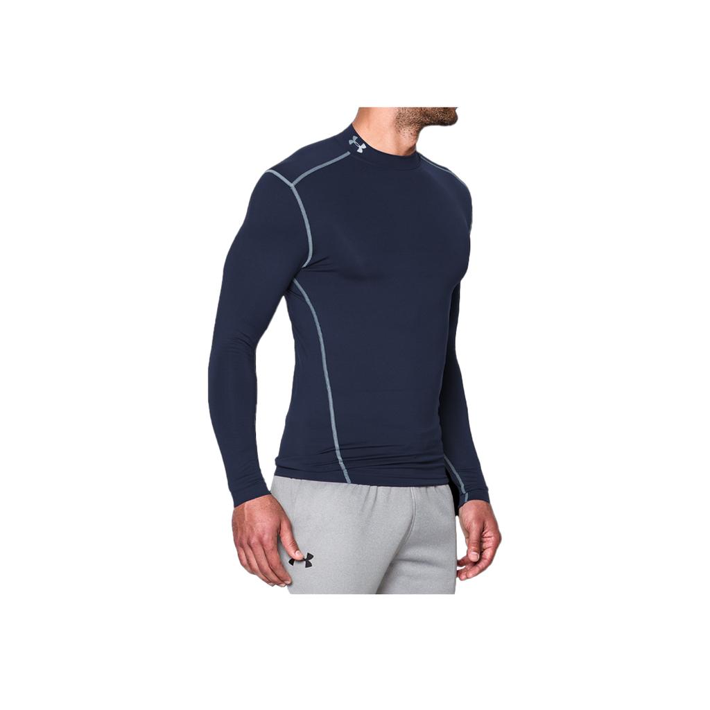 Under Armour Strong Stretch Half High Neck Long Sleeve Fitness Shirt Men tops Dark-Blue 1265648-410