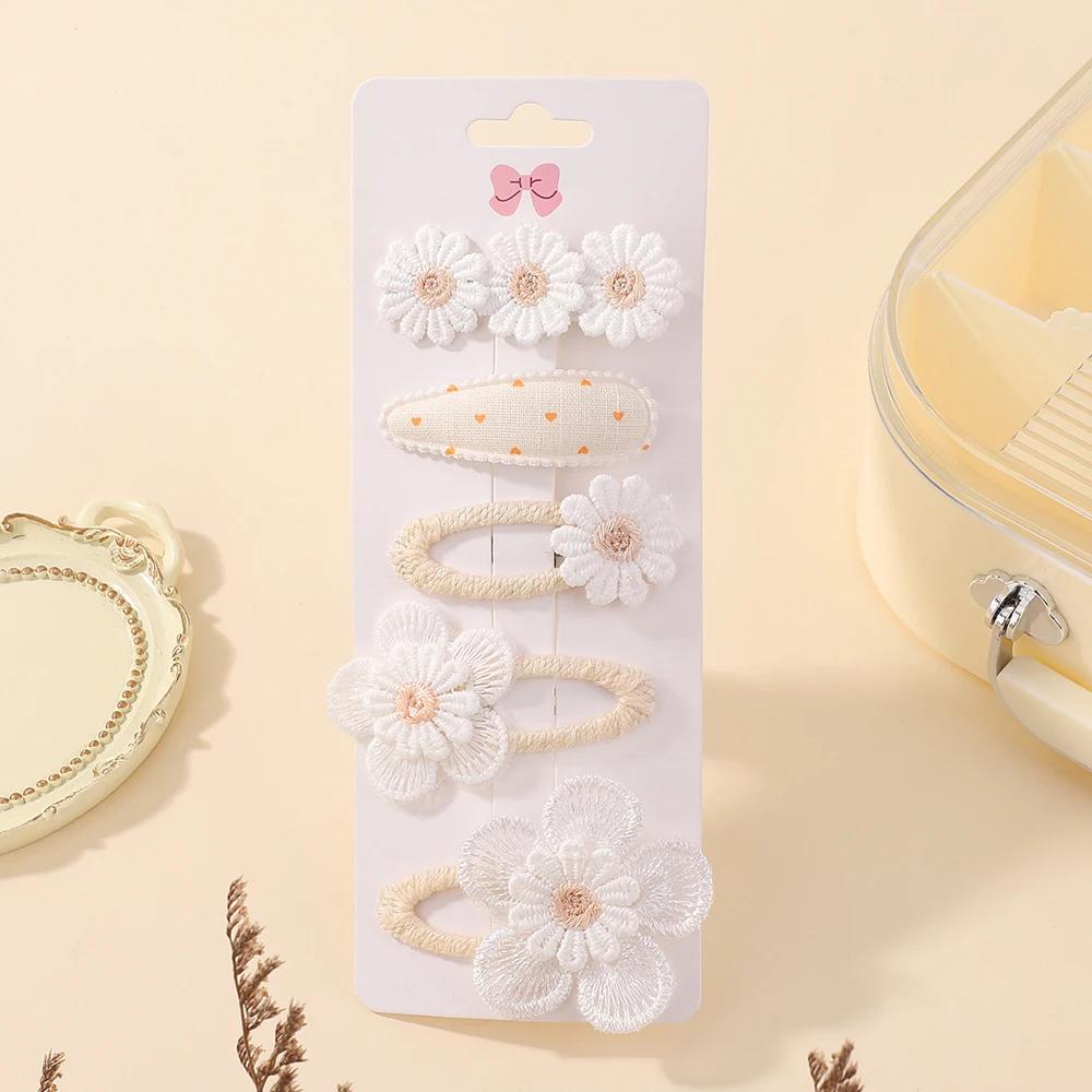 5Pcs BB Clips Set for Children Sweet Printe Hairbangs Hairclip Girls Barrette Ins Style Daisy Hairpin Ornaments Hair Accessories
