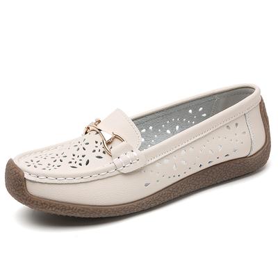 Solid Color Leather Flats Women Fashion Casual Shoes Summer Mom Light Soled Sandals Work Loafers Breathable Leather Shoes
