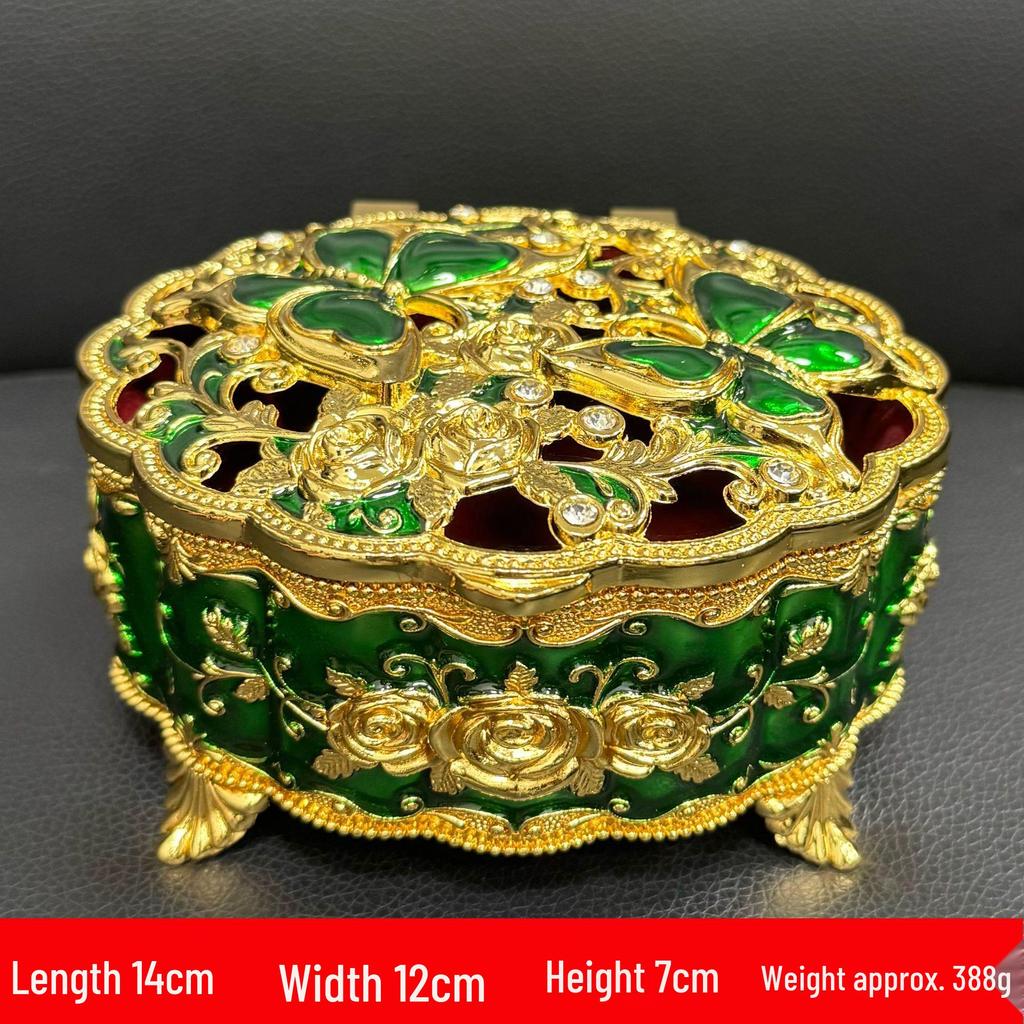 European Retro Luxury Princess Enamel Jewelry Box - Exquisite Metal Necklace Storage Box