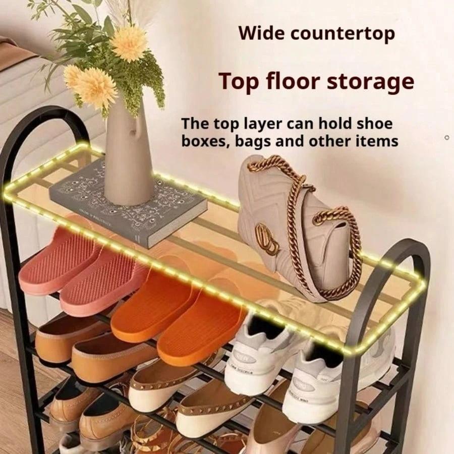 4-Tier Simple Shoe Rack Free Standing Metal Shoe Organizer Space Saving Shoes Storage Shelf Easy Assembly Shoe Holder