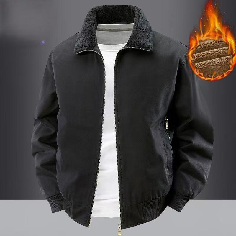 Men's Winter Air Force Pilot Jacket with Lambswool Fur Collar and Thickened Velvet Cotton, Loose Fit