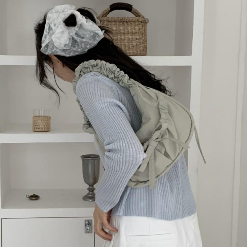 IELGY Casual Personality Pleated Drawstring Lace-up Nylon Lazy Wind Underarm Messenger Bag Ins