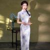 Purple Modern Chinese-Inspired Long Cheongsam Dress Women 2026 Stylish Retro Fit With Stand Collar