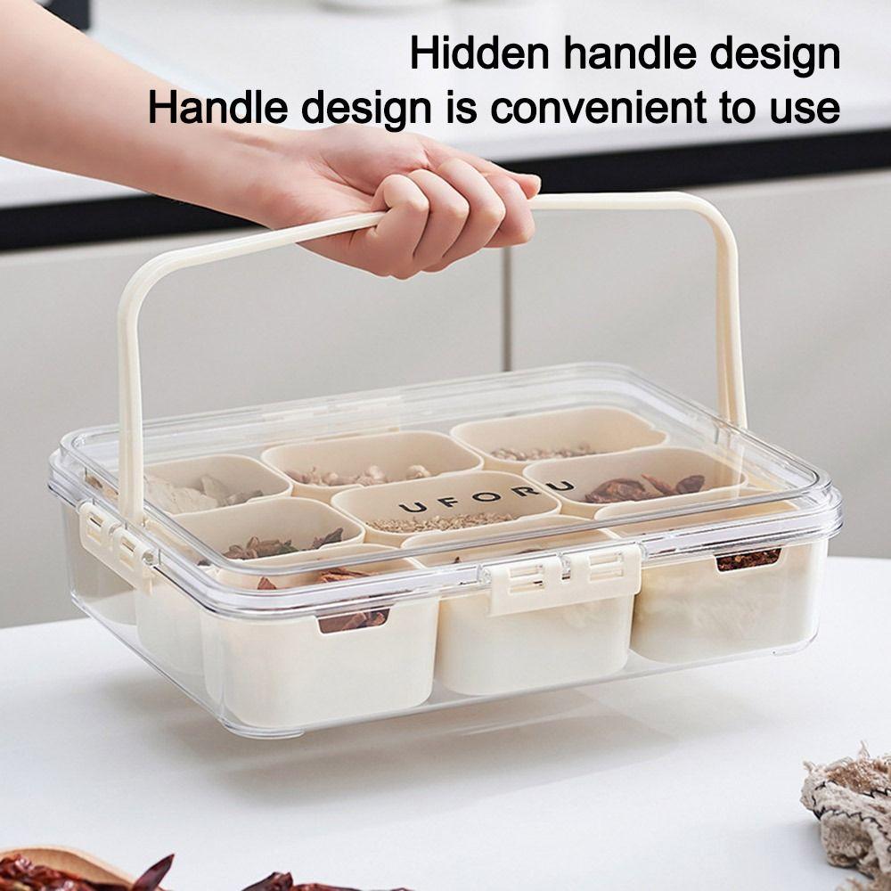 Durable 9 Grids Divided Serving Tray Dustproof Fresh-keeping Seasoning Storage Box Snack Fruits Food Box Kitchen Supplies