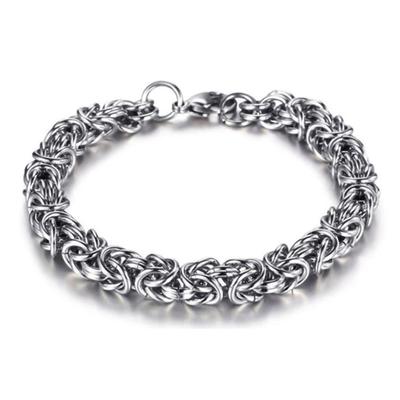 Bracciale da uomo a catena bizantina con chiusura a moschettone, in acciaio al titanio, lucido, spesso e leggero, hip hop