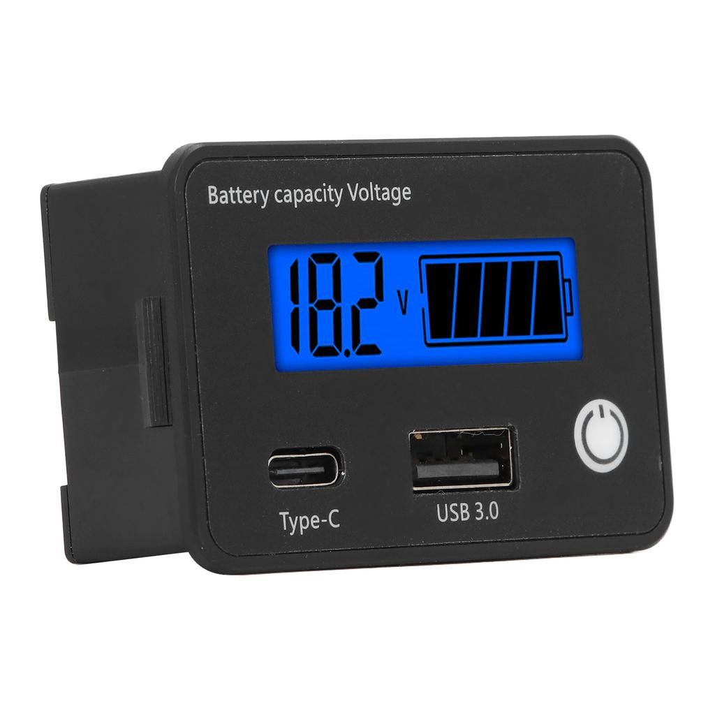Digital Battery Monitor LCD Screen DC 8 to 30V USB Type C Port Battery Capacity Voltage Meter for