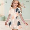 Little Girls Round Neck Short Sleeve Watercolor Printed A Line Flared Dress
