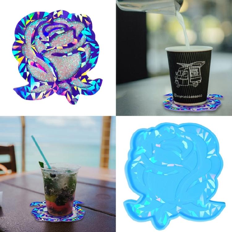 Rose Flower Resin Mold Holographic Coaster Silicone Mold Crystal Flower Molds