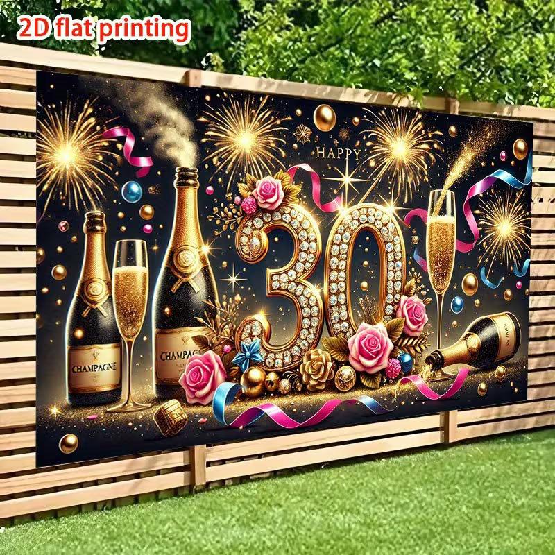 2D Black Gold 30th Birthday Fireworks Photo Background