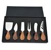 Oak Handle Cheese Knife Set Cheese Pizza Stainless Steel Cheese Knife Gift Box Black