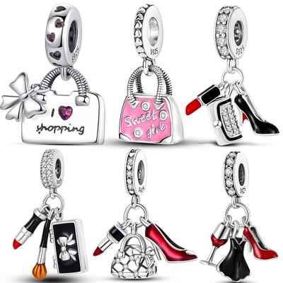 925 Sterling Silver Lipstick Bag Perfume Charms Beads Fit Temperament Bracelet Necklace For Women Gift Fine Jewelry