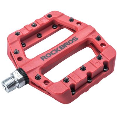 ROCKBROS Bicycle Flat Road Nylon Large Surface Pedals, Pedals, Lightweight, MTB, Bike, Fiber, Area, Anti-Slip, BMX, 9/16" (Pair) (Red)