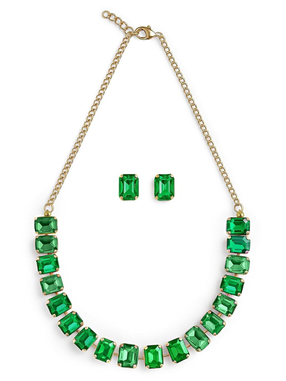 

Женский стильный изумрудный набор ожерелья с серьгами | Новейший дизайн модного ювелирного набора для женщин и девушек Onesize зелёный