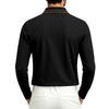 Men Striped Contrast Collar Long Sleeve Polo Shirt, 3 Button Placket Textured Lightweight Business Casual Golf Collared Top Multiple Colors