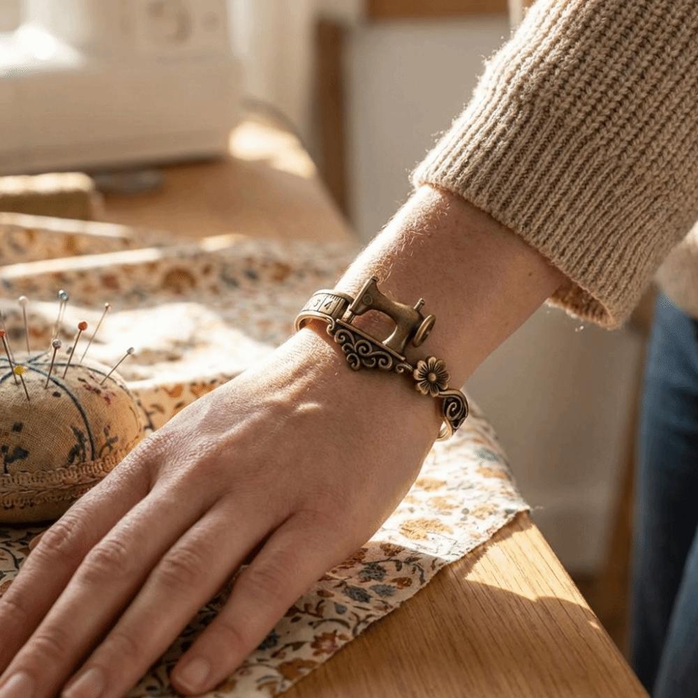 Elegant Adjustable Cuff Bracelet Metal Finger Ring Gift Sewing Machine Bracelet Special Occasion