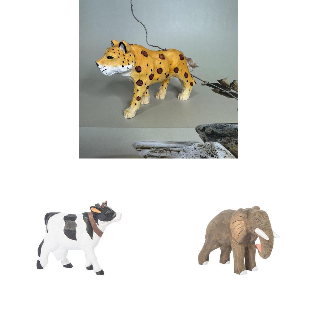Wooden Animal Carving Decor Set With Handcrafted Art For Desktop Display And Gift Giving