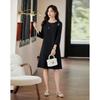 Demana Women's Round Neck 3/4 Sleeve Midi Dress