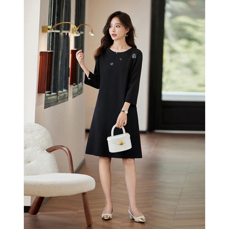 Demana Women's Round Neck 3/4 Sleeve Midi Dress