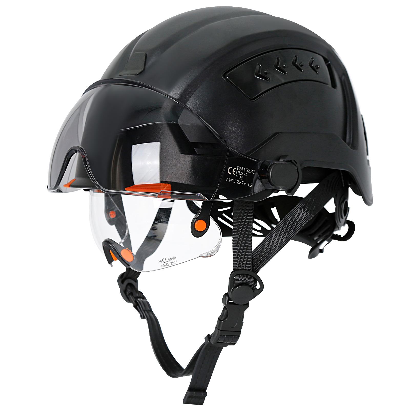 

CE Construction Safety Helmet with Double Goggles Built-In Visors Reflective Stickers Hard Hat ANSI Industrial Work Engineer Cap чёрный