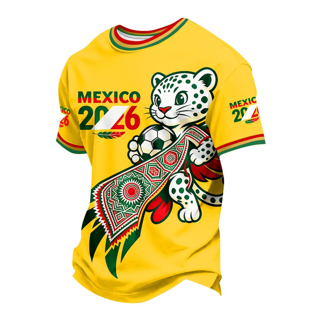 Men's Neck Short Sleeve T-Shirt with Soccer Print for Casual Wear