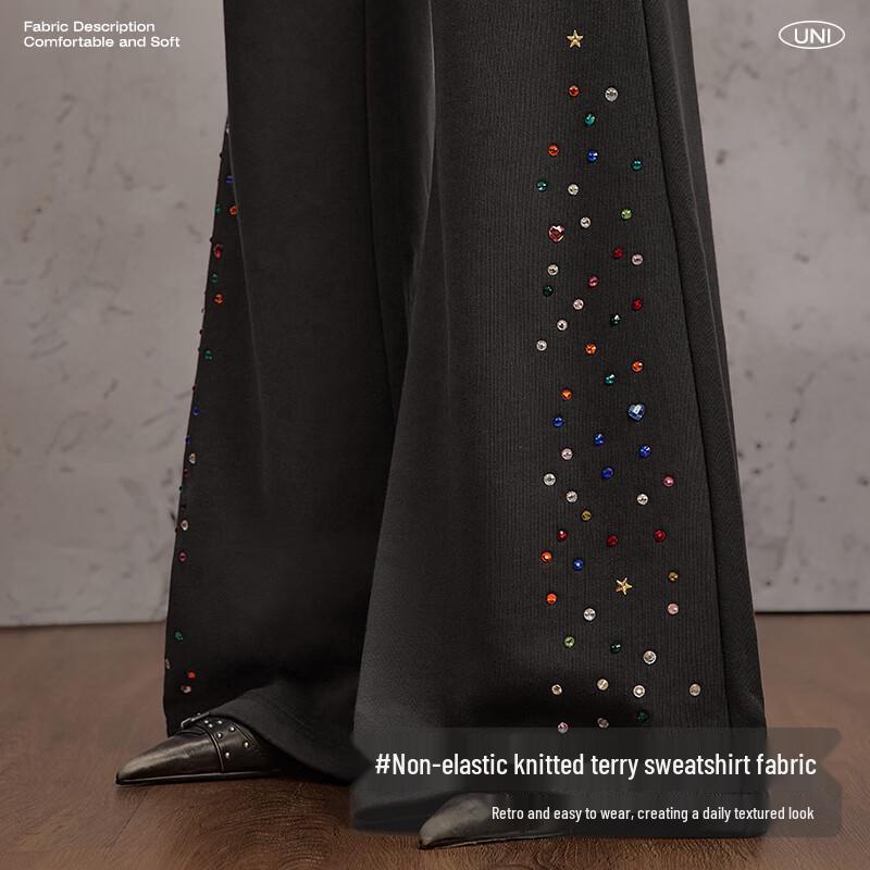 unifree Dámské volné tepláky s rozšířenými nohavicemi a kamínky