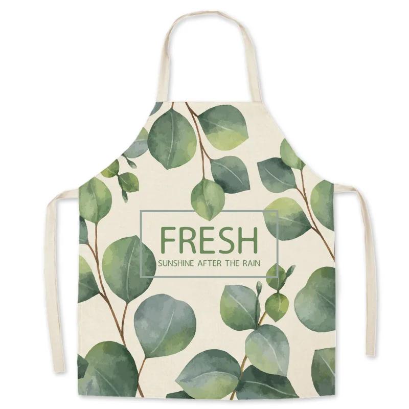 Pattern Kitchen Apron for Woman INS Leaves Sleeveless Cotton Linen Aprons Cooking Simplicity Home Cleaning Tools 65*75cm