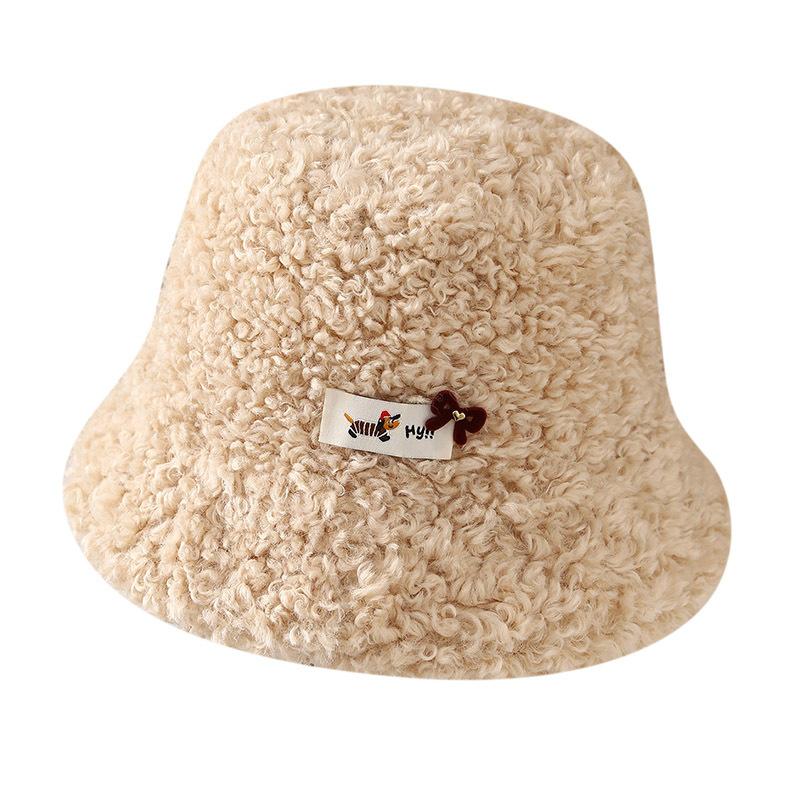 New high-quality plush lamb wool fisherman's hat children's autumn and winter fleece thickened ear protectors show face small bucket hat