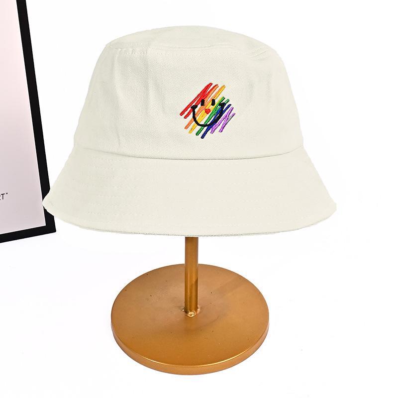 

Осень и Зима Радужная Вышитая Панама Мультяшная Шляпа с Улыбающимся Лицом Женская Повседневная Универсальная Шляпа Ведро Подчеркивающая Маленькое Лицо One Size