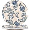 2 Pcs Car Cup Coasters Retro Vintage Blue Flower Cute Absorbent Ceramic Car Coasters for Cup Holders with Finger Notch Anti Slip Cork Base 2.56inch