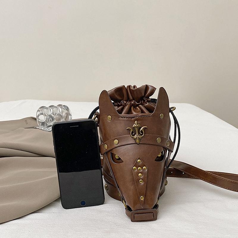 Funny Shoulder Bag Vintage Style Creative Horse Head Mask Bucket Bag Unique Niche Single Shoulder Crossbody Bag for Women