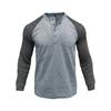 Herren Henley-Hals Raglanärmel T-Shirt Unifarben Patchwork-Tasche Oberteil