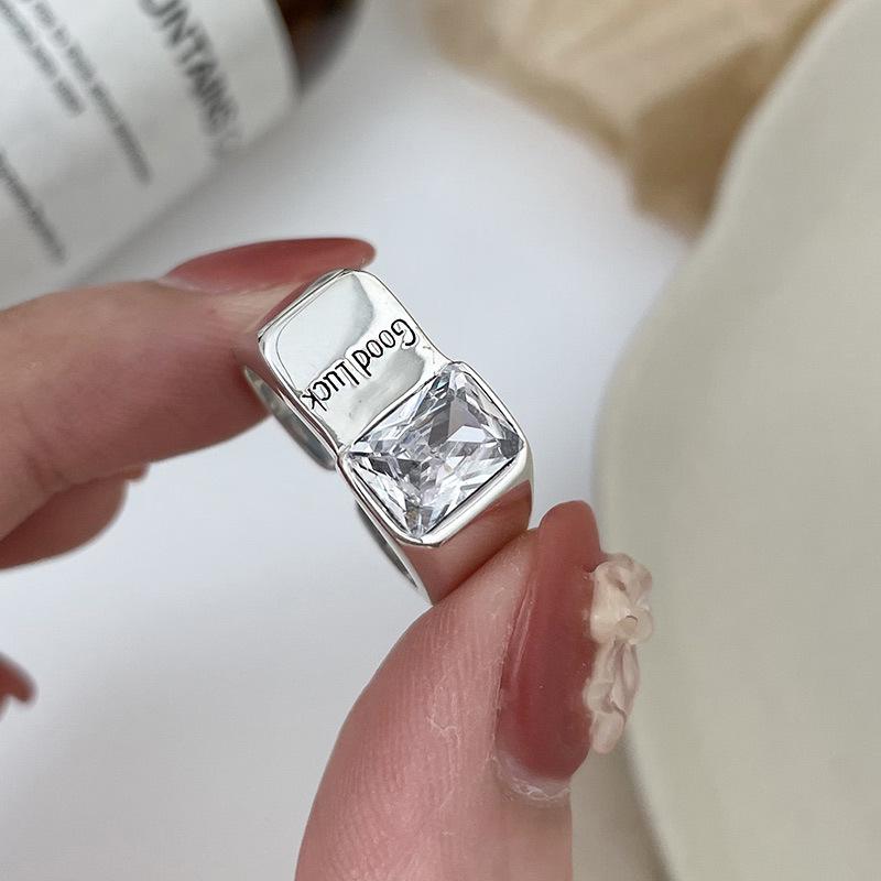 Korean Retro Style Adjustable Zirconia Letter Ring for Women – Good Luck Fashion Accessory Open Adjustable