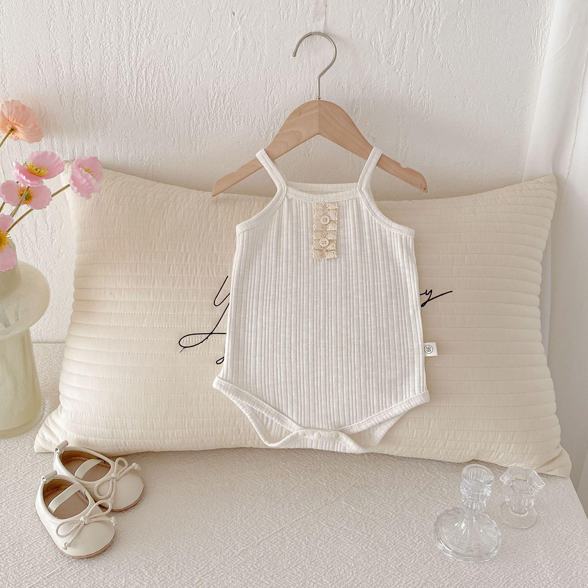 

2025 Summer Ribbed Lace Suspender Romper for Infant & Toddler Girls 90 cm белый