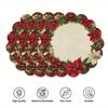 Christmas Themed Exquisite Printed Wavy Placemats, Red Berries, and Golden Pine Branch Patterns, Non-slip, Heat-resistant, Suitable for Holiday Table
