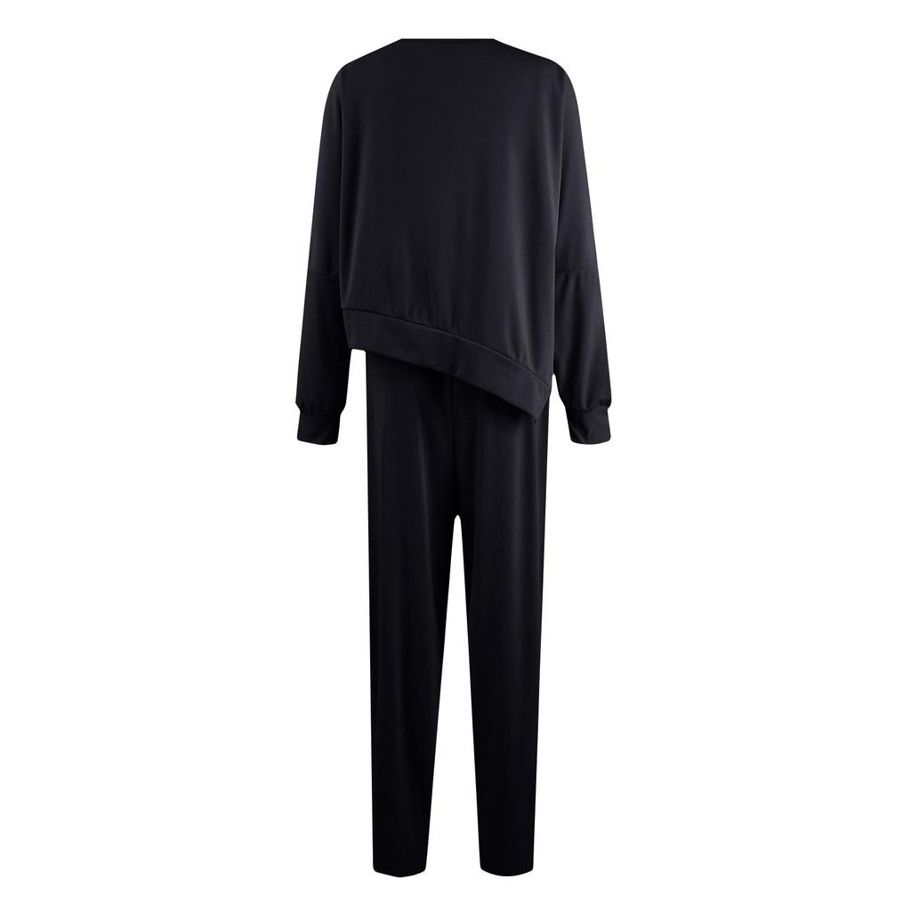 Women's Fashion Color Round Neck Long Sleeved Loose Irregular Sweatshirt Set