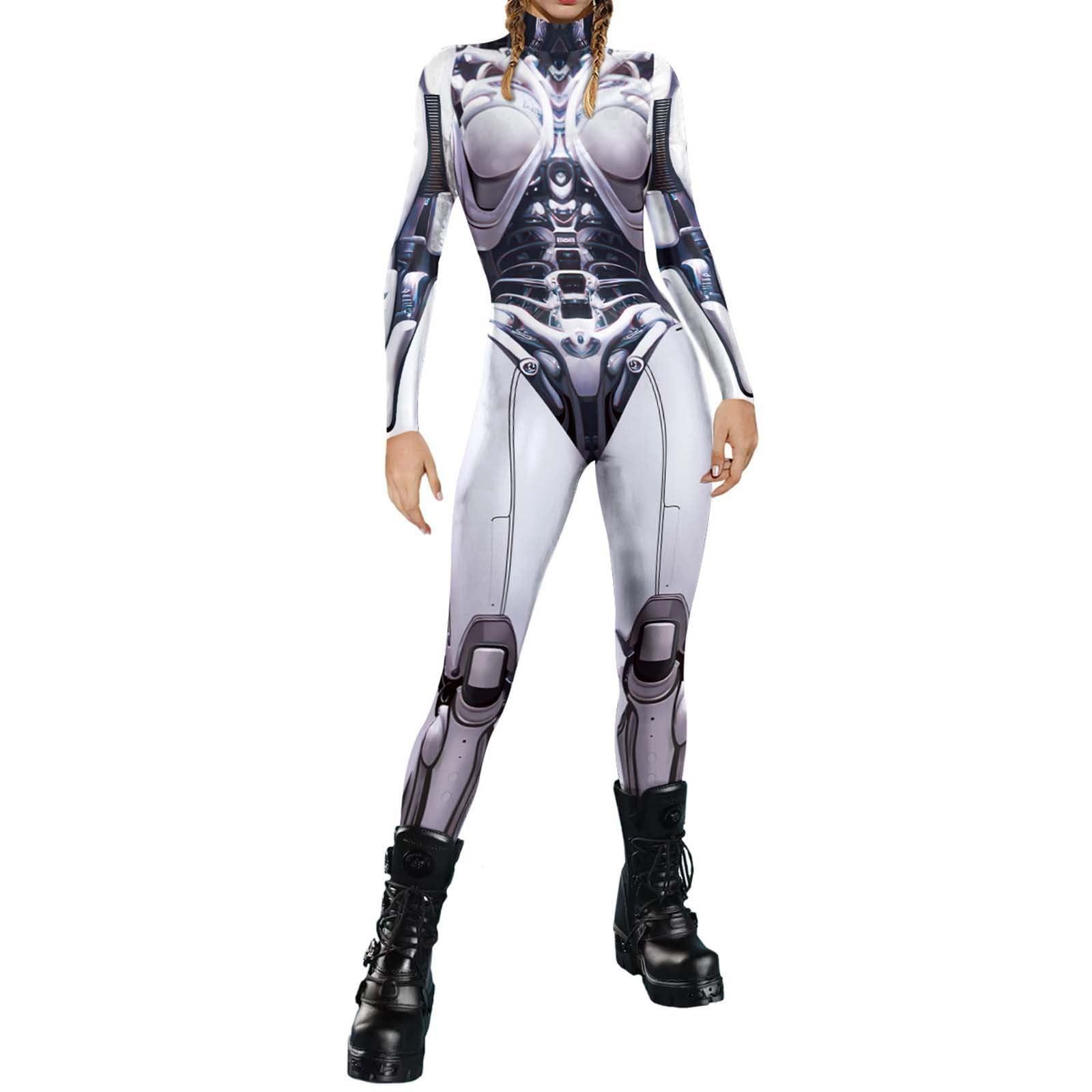 

Жіночий косплей на Хелловін, повсякденний косплей-костюм із цифровим принтом, облягаючий комбінезон з довгими рукавами, одяг для виступів XL білий