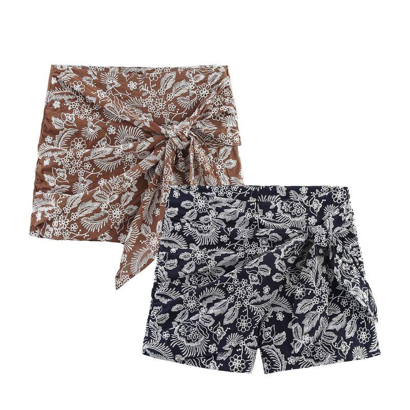 Kaslead New Women clothes Western Style Embroidered Knot Decoration Fashion Casual High Waist Culottes 8073171 044