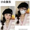 Black beret women's autumn and winter versatile woolen warm show small face hat big head circumference duck tongue forward hat