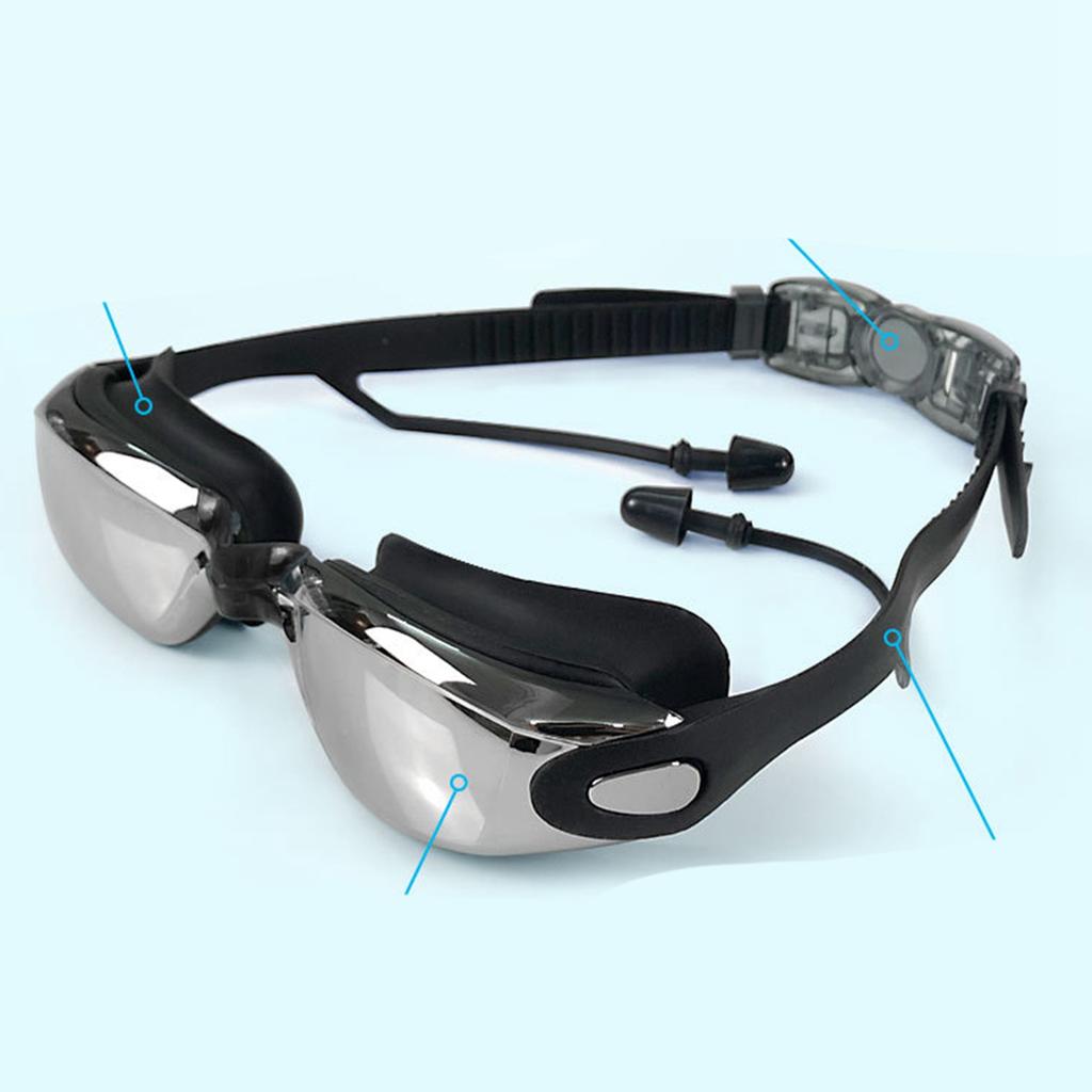 Swimming Goggles Antifog Waterproof Clear Wide View Swim Goggles with Soft Silicone Earplugs for Men Women Black