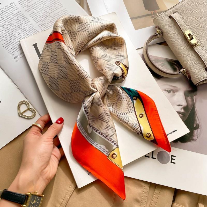 Elegant Silk-Like Square Scarf Women Korean Style Print Neck Lightweight 70x70cm Nylon Fashion Accessory